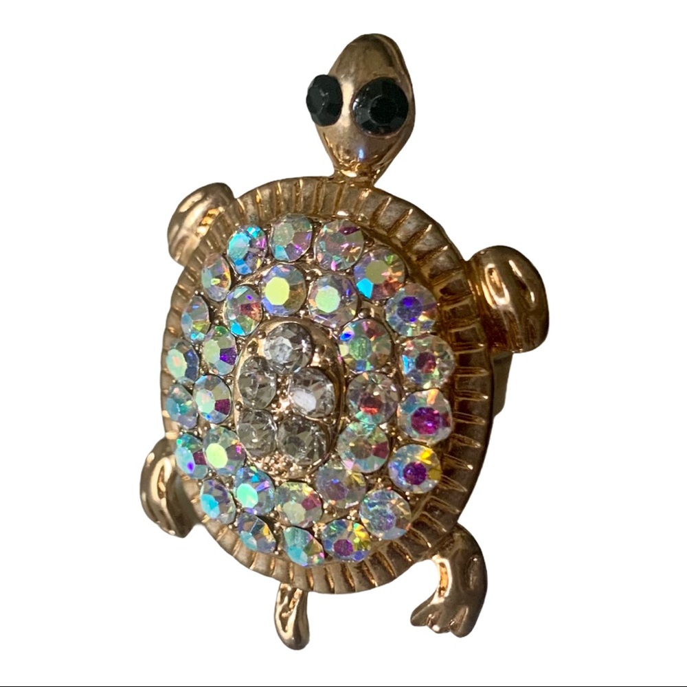 Turtle Ring Ab Crystals Adjustable - image 1
